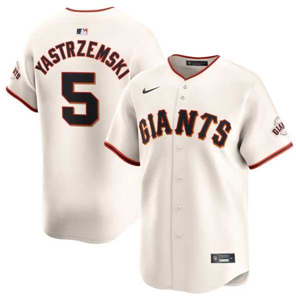 Mens San Francisco Giants #5 Mike Yastrzemski Cream Cool Base Stitched Baseball Jersey Dzhi